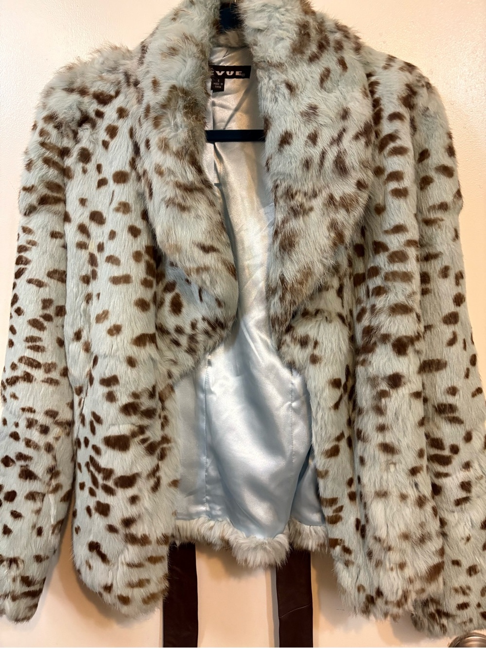Vintage REVUE Light Blue Fur Spotted Jacket with Brown Spots